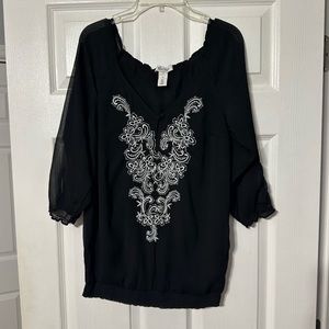 White House Black Market Embroidered Scroll Pattern Blouse